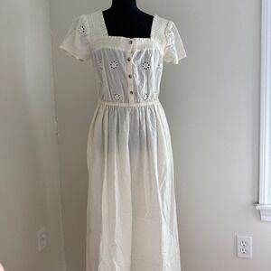 Toad&Co Willet Maxi Dress Small Organic Cotton Eyelet Embroidered Cottagecore